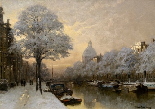 Klinkenberg view of the Singel in winter 500x353 - Paintings