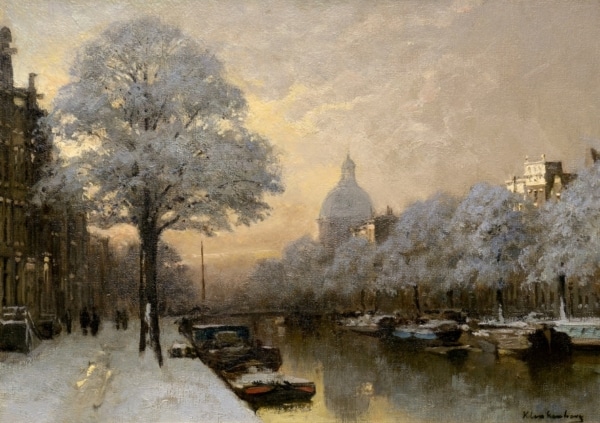 Klinkenberg view of the Singel in winter 600x423 - Paintings