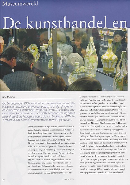 "The art trade and the museums", ORIGINE ART MAGAZINE, March 2008 | Proportio Divina Kunsthandel 6