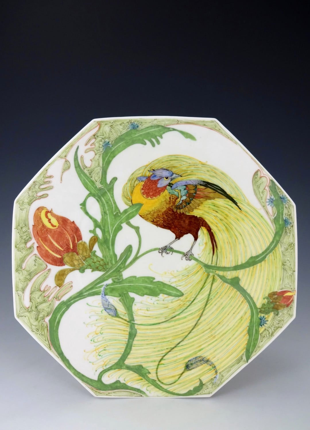 -rozenburg porcelain-plate with a pheasant by CWJ 't Hart 1914-image1
