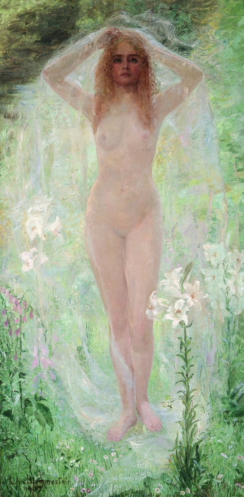 Louise van Blommestein Staand naakt met witte lelies 1907 500x1016 - Schilderijen