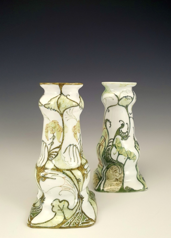 Proportio Divina |Rozenburg Den Haag Schellink 1899 model 4p pair of egghell vases