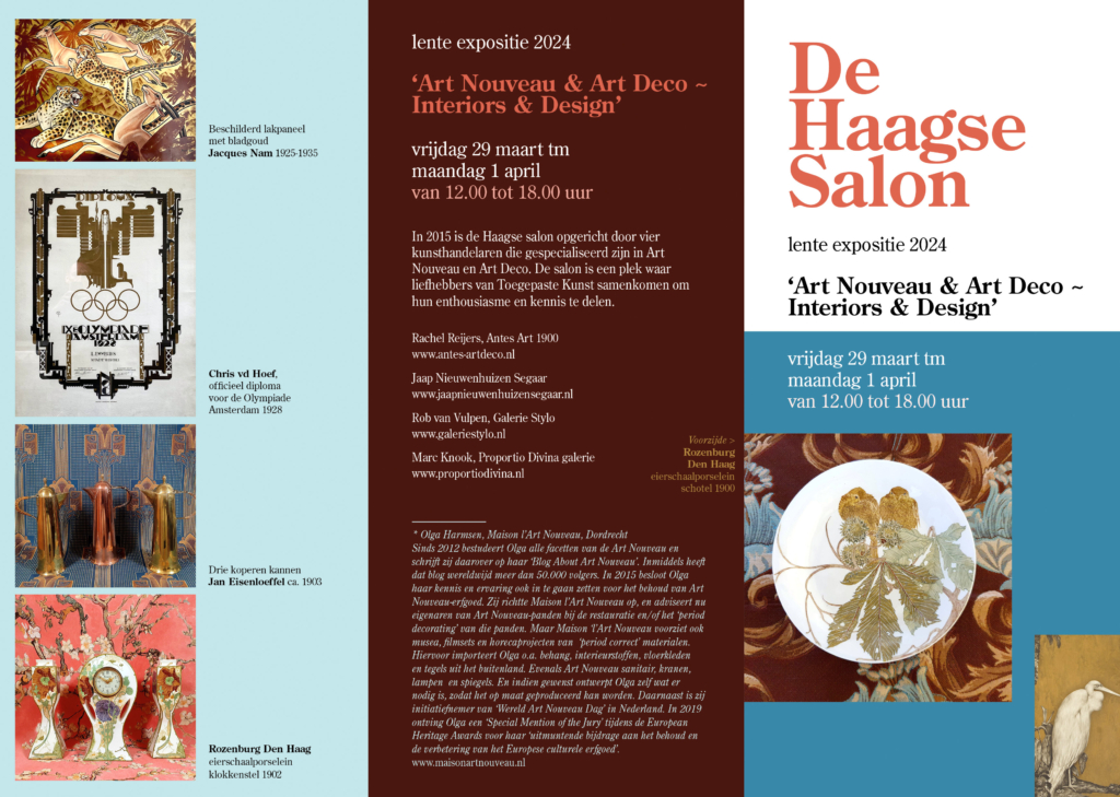 De Haagse Salon lente expo 2024 flyer buitenzijde 1024x729 - De Haagse Salon lente expositie 2024: ‘Art Nouveau & Art Deco ~ Interiors & Design’